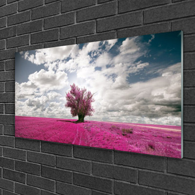 Tree Field 1 Piece Wall Art on Glass