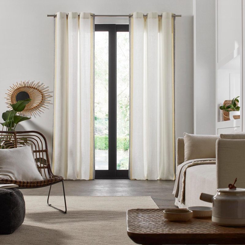 Elio Semi Sheer Curtains, White/Yellow