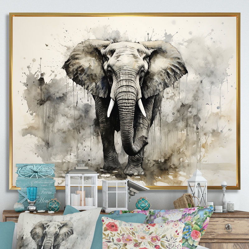 Elegant Elephant In Motion - Elephant, reproduction sur toile encadrée, Cadre flottant doré, H 30 po x l 40 po x P 1,5 po