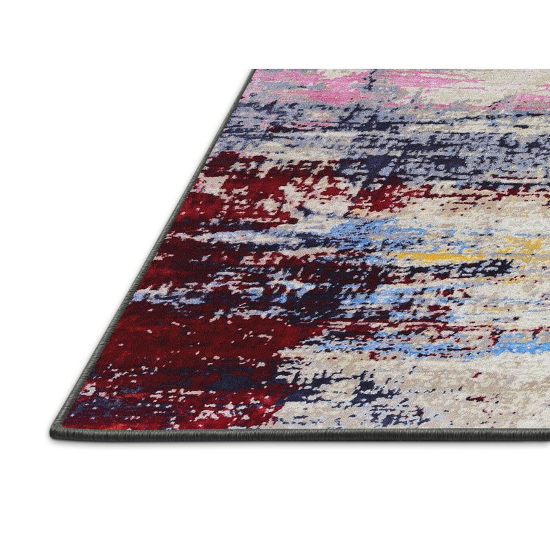 Tapis abstrait beige / rouge / bleu, Rectangle 7 pi x 9 pi