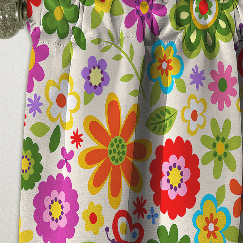 Rideau occultant rétro à motif floral rétro - motif floral bohémien et éclectique, L 52 po x L 84 po