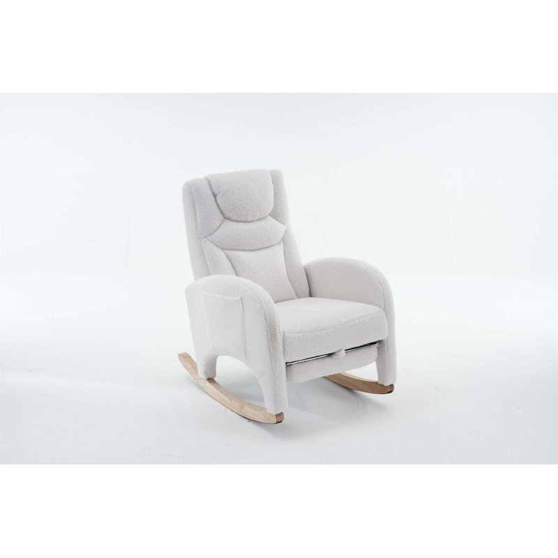 Chaise berçante confortable en peluche avec repose-pieds réglable en tissu pour la détente et le soutien, Ivoire ivoire