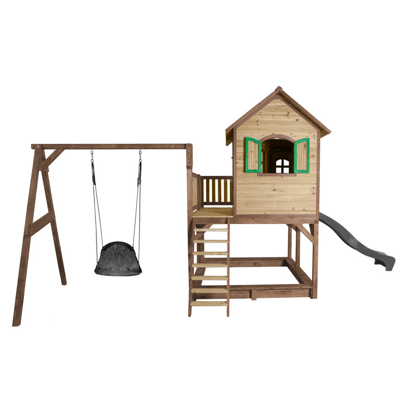 AXI 613cm W x 277cm D Outdoor Hemlock Wood Playhouse, Brown/Green/Grey
