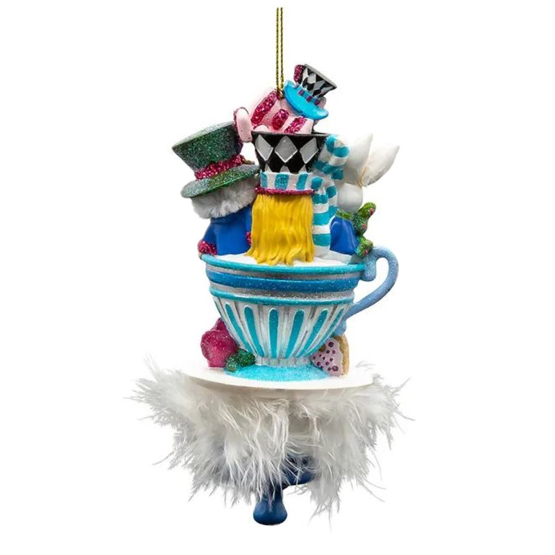 Ornement en bois Kurt Adler pour arbre de Noël, chapeau de thé Alice & Friends