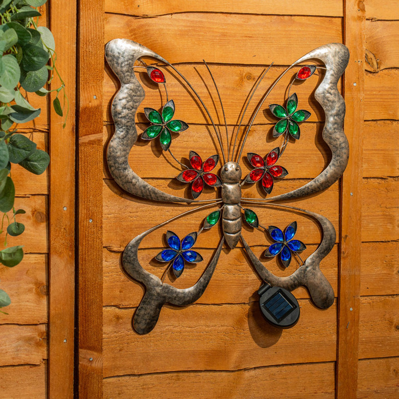 Butterfly Solar Outdoor Multi Coloured Wall Art Ga Metal Wall Decor