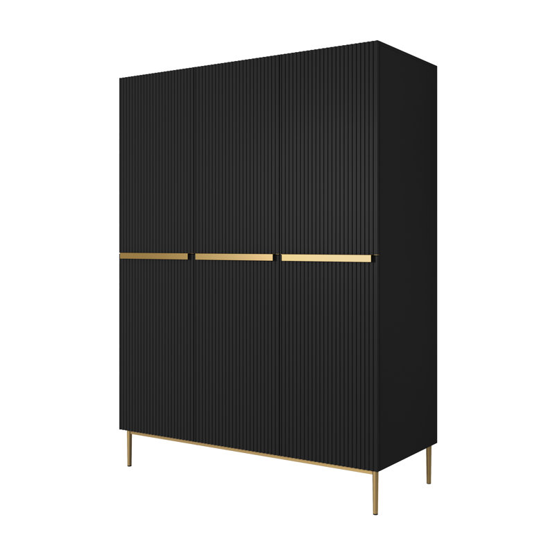 Alidia 3 Door Manufactured Wood Wardrobe, Black/Gold