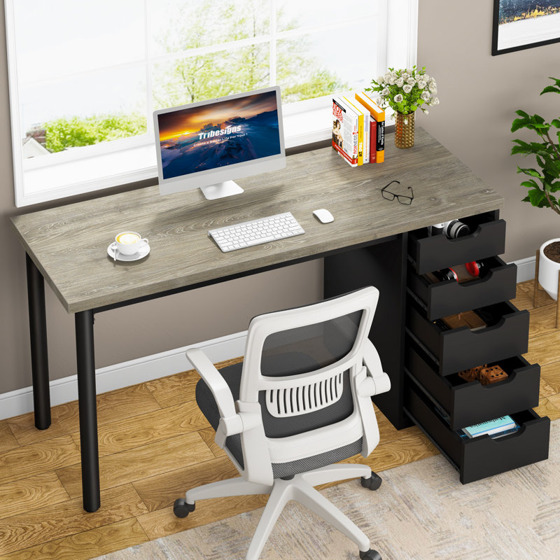 Bureau d'ordinateur à 5 tiroirs 47 po Nagore, Grey/Black