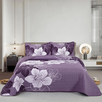 3 Piece Botanical Floral Quilt Set  with Pillow Shams Soft Lightweight Flower Bedding Set for All Season