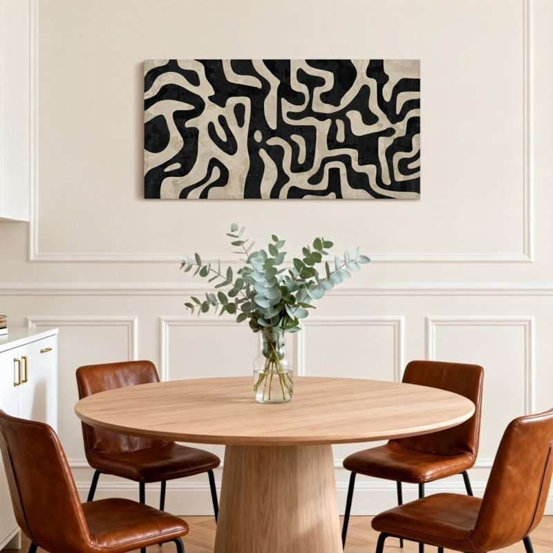 Motif organique noir et crème à la mode, H 16 po x l 32 po