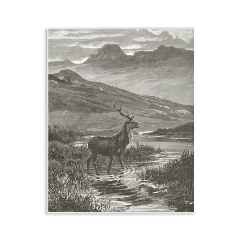 Plaque murale rétro «Stag & Mountains», conception par Wild Apple Portfolio