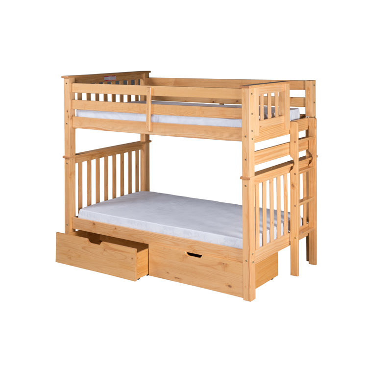 Lit superposé standard en bois massif Abdullah, Naturel, Simple au dessus de simple