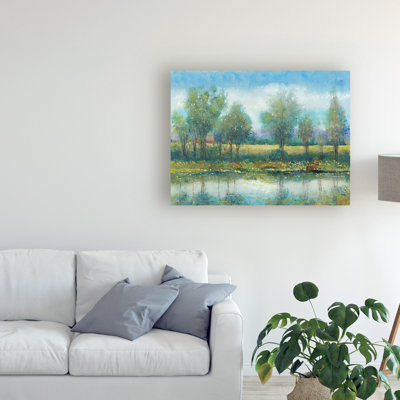 " Wrapped Canvas Wall Art - Tim OToole 'River Reflection Ii Cloudy Blue Sky' Wall Art For Living Room, Bedroom, Or Office Décor - 24x32 " by Timothy O' Toole Painting Print