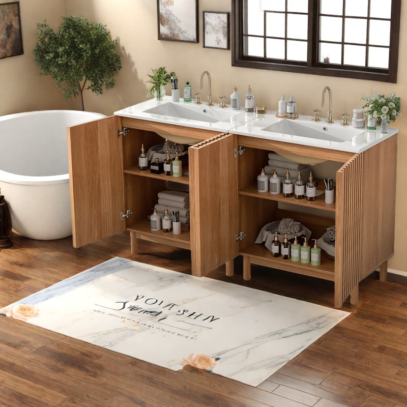 Spacious Vanity Cabinet And Sink, 59.8 Inch Wood Mdf Modern Bathroom