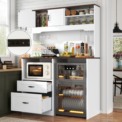Tall Storage Cabinet With Fridge Space,fridge Cabinet With Charging Station,large Kitchen Pantry Cabinet With Wine Glass Holder And Drawers,kitchen Hu