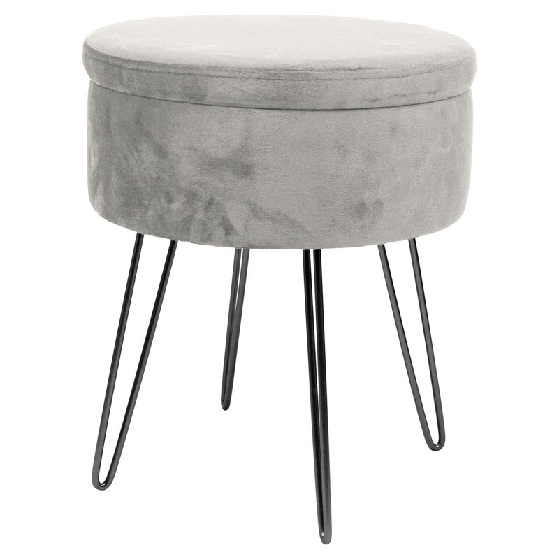 Harbour Housewares - Round Velvet Storage Footstool, Black, Grey