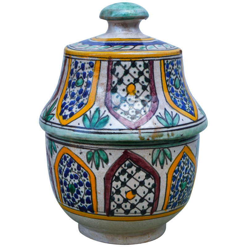 Vase de table intérieur / extérieur bleu sarcelle / orange / crème / bleu 8,75 po