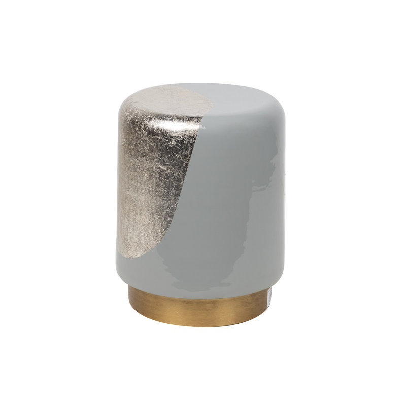 Brass Accent Stool, Green/Gold