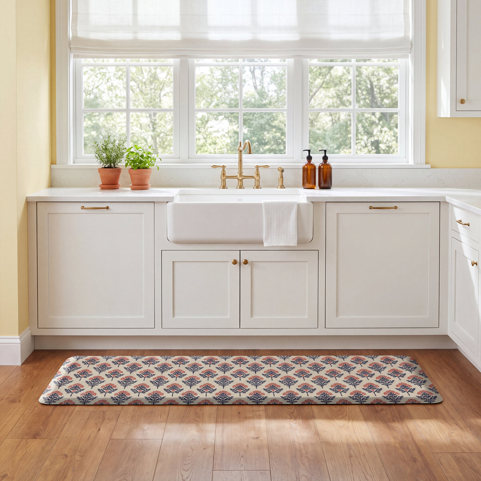 Block Print Garden Kitchen Comfort Mat, Indigo Blossom, Runner 20" x 72"
