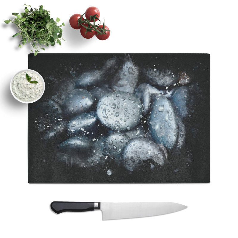 Tempered Glass Black Pebbles Chopping Board, 28.5 cm x 39 cm