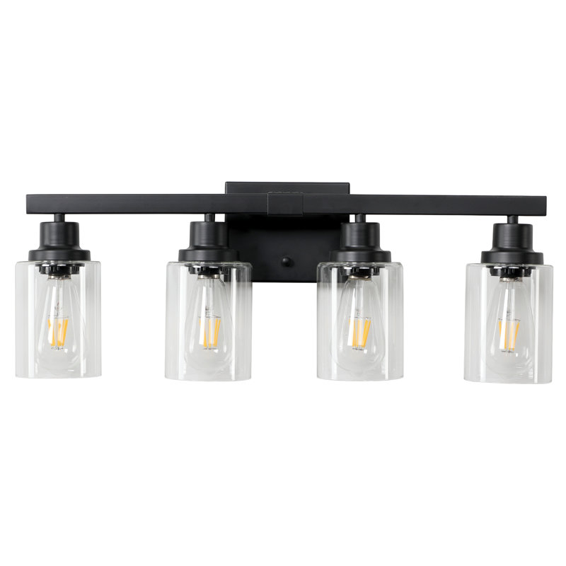 4-Light Bathroom Vanity Light with Clear Glass Shades for Vanity Mirror, Bathroom, or Bedroom, Matte Black, 4