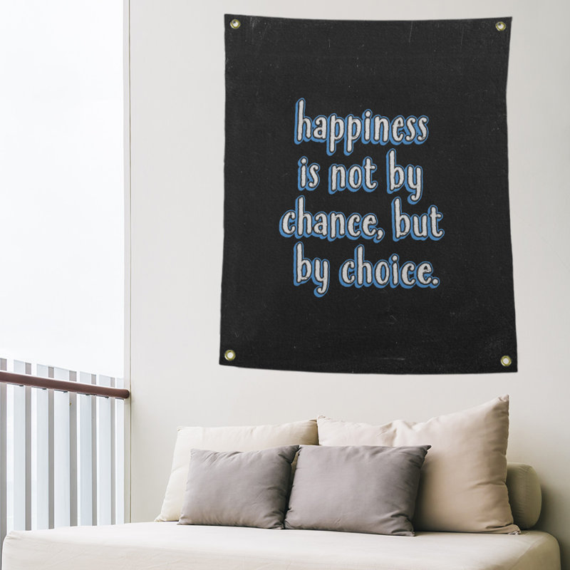 Tapisserie tableau noir en polyester citation de bonheur, H 80 po x l 59 po, Bleu