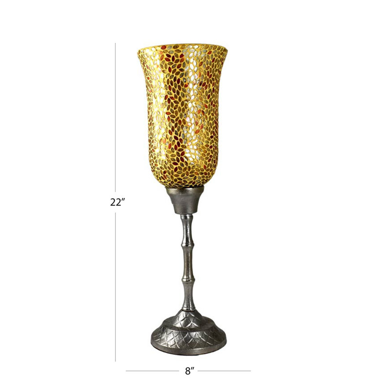 22'' H Glass Tabletop Hurricane, Silver