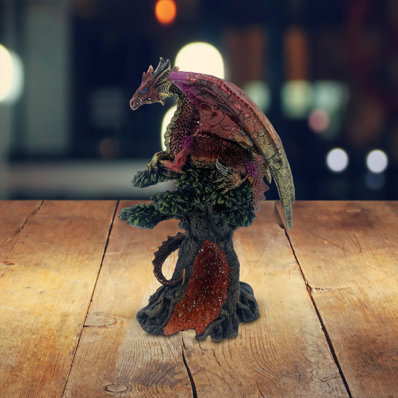 10"H Red Dragon on Tree Figurine