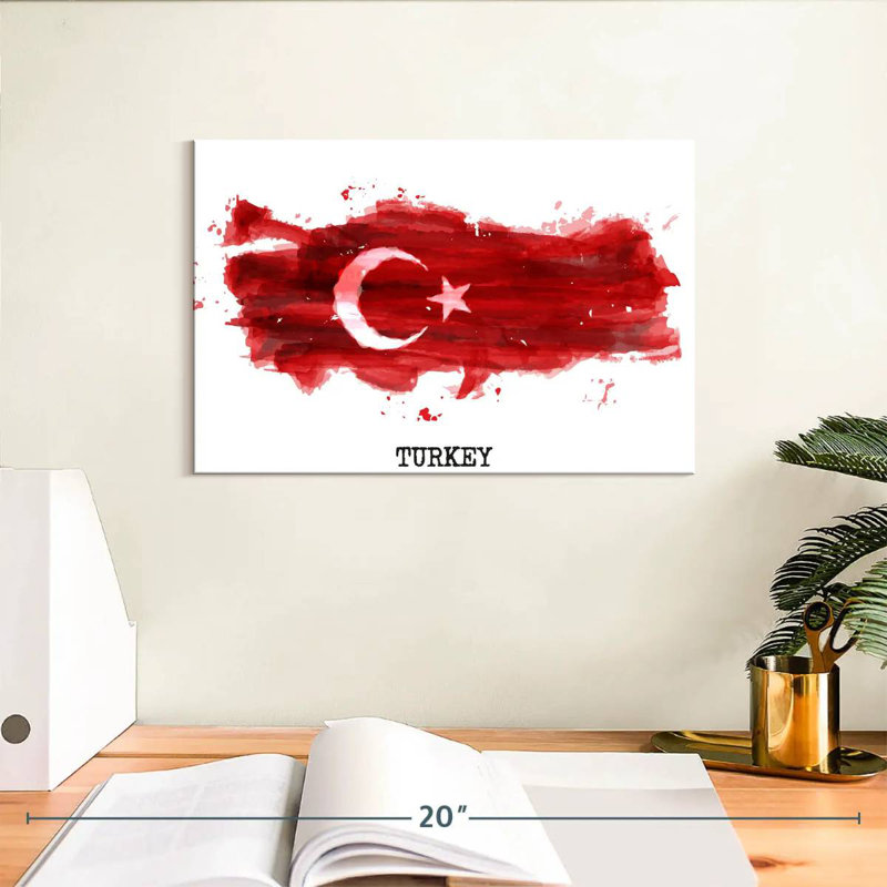 Borges Brush Style Turkish Flag, 8" H x 12" W