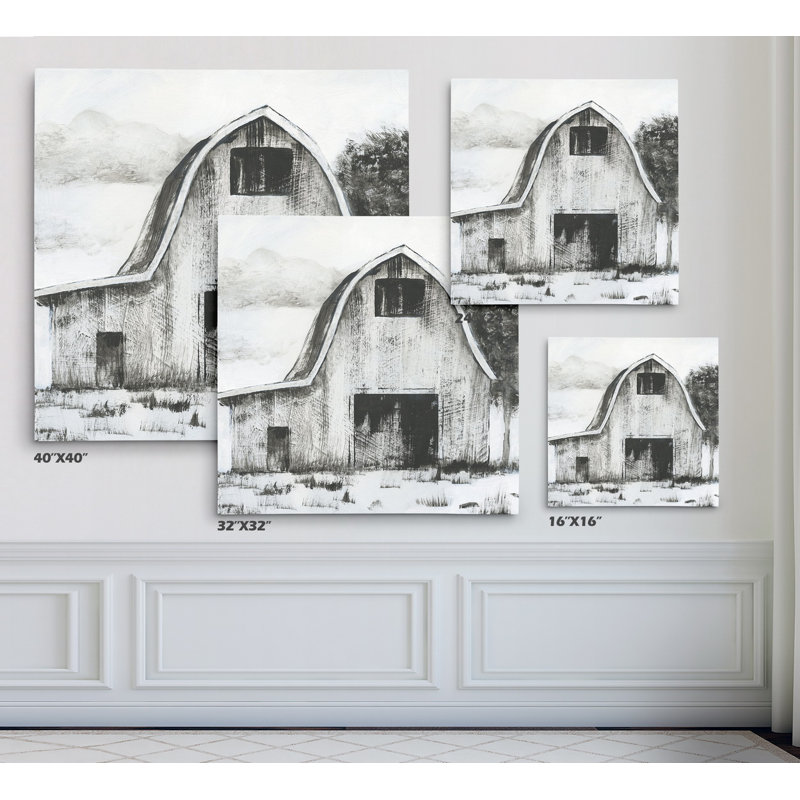 «Black and White Barn II», reproduction d'art, H 40 po x l 40 po x P 1,5 po, Toile tendue