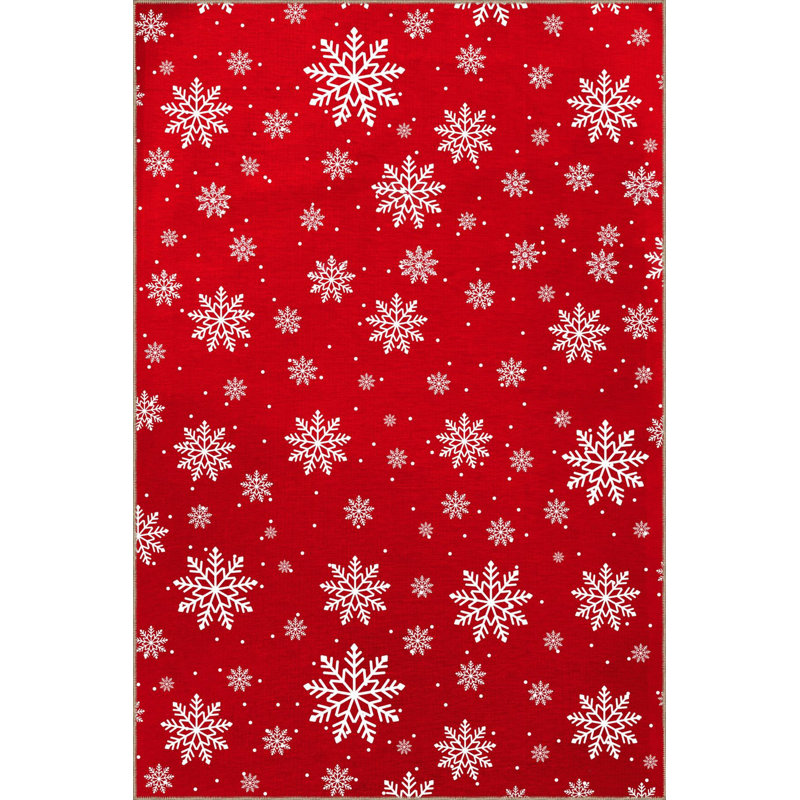 Tapis décoratif rouge moderne à motif de flocons de neige rouge à motif lavable à la machine
