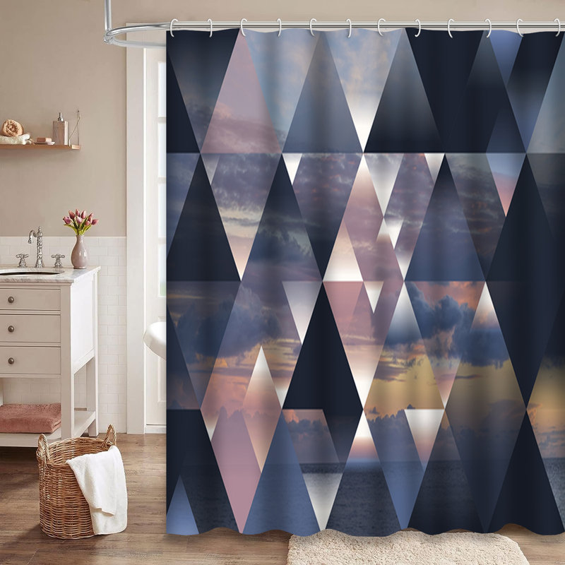 Rideau de douche abstrait à motif de triangles géométriques abstraits avec 12 crochets, L 72 po x l 84 po