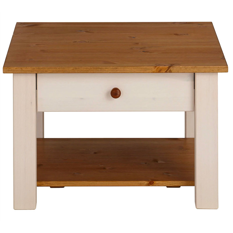 Alaine Solid Wood Four Leg Coffee Table with Storage, White/Honey