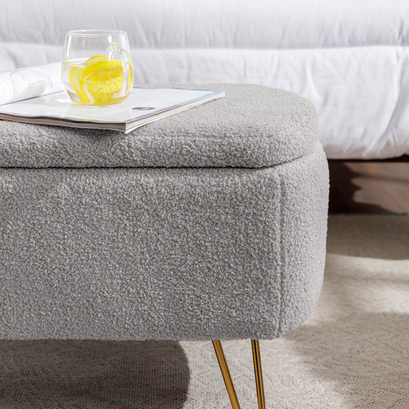 Rendell Polyester Upholstered Storage Bench, Gray