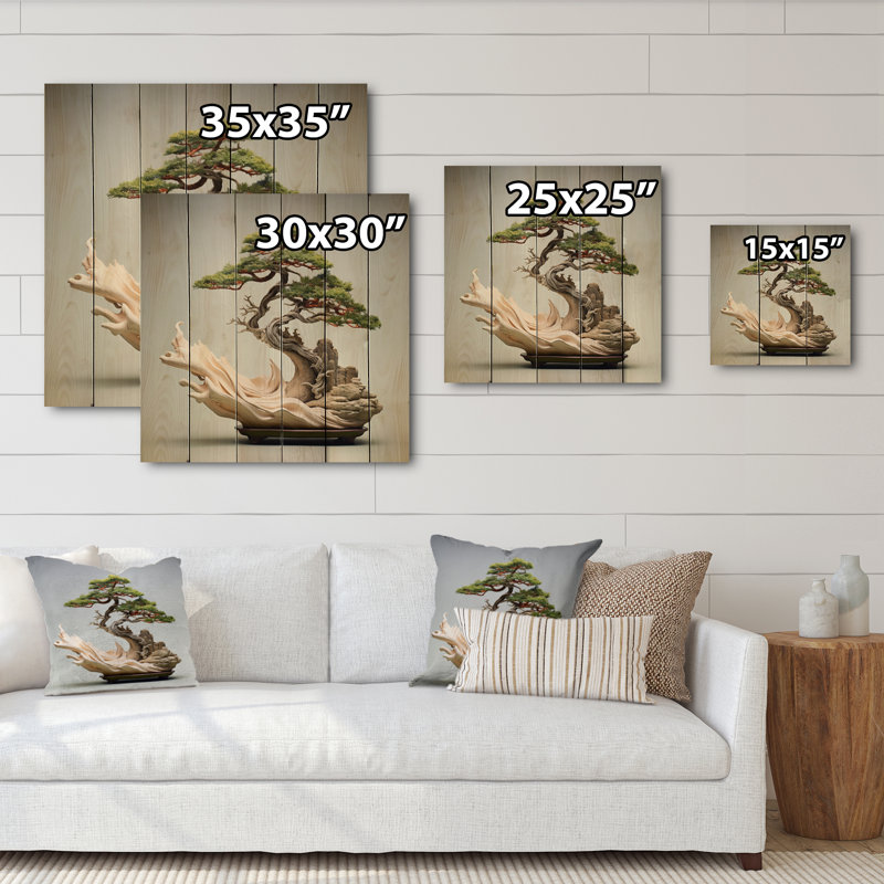 Art asiatique de Kaluram, sagesse bonsaï IV sur bois, H 15 po x l 15 po x P 0,78 po
