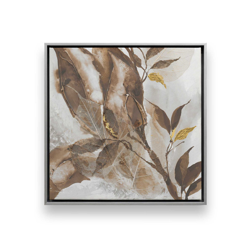 «Gilded Leaf Collage v2 II» par Chris Paschke, reproduction d'art sur toile, H 12 po x l 12 po, Cadre flottant, Argent argent