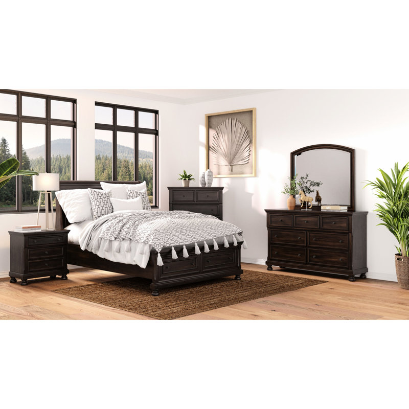 Dark Cherry Storage Bed For Queen, Transitional Design, Strong Structure Queen Bed, Two Drawers, Solid Wood & ,