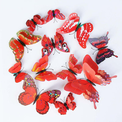 24 Pcs 3D Red Butterfly Wall Decor Stickers with Magnets