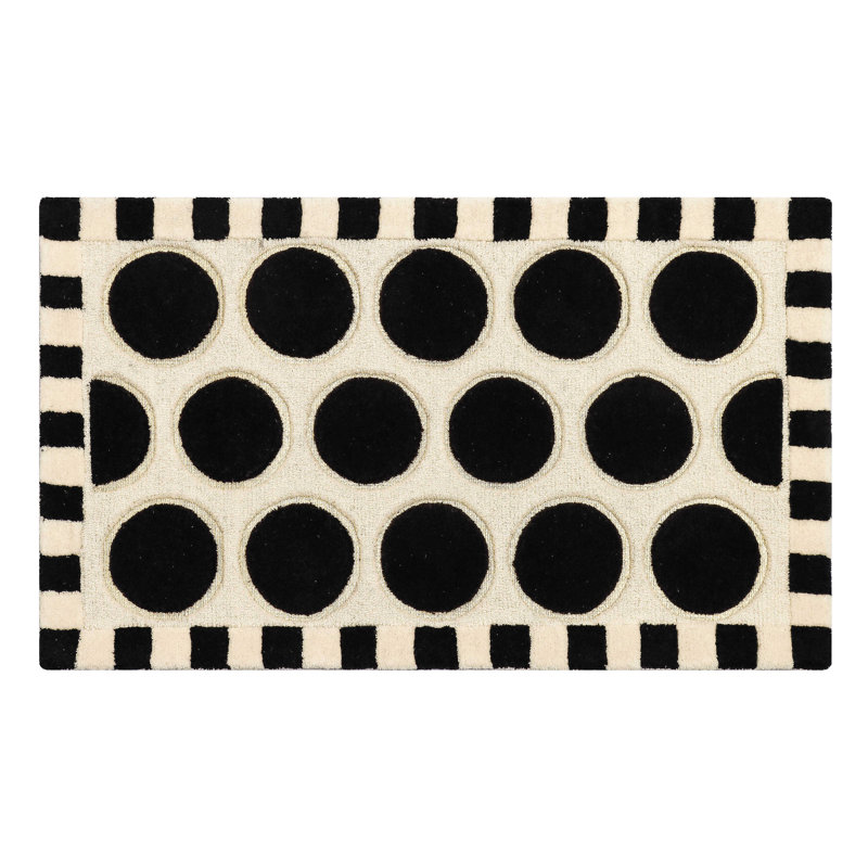 Black and Ivory Hand-Tufted Wool Rectangular Rug