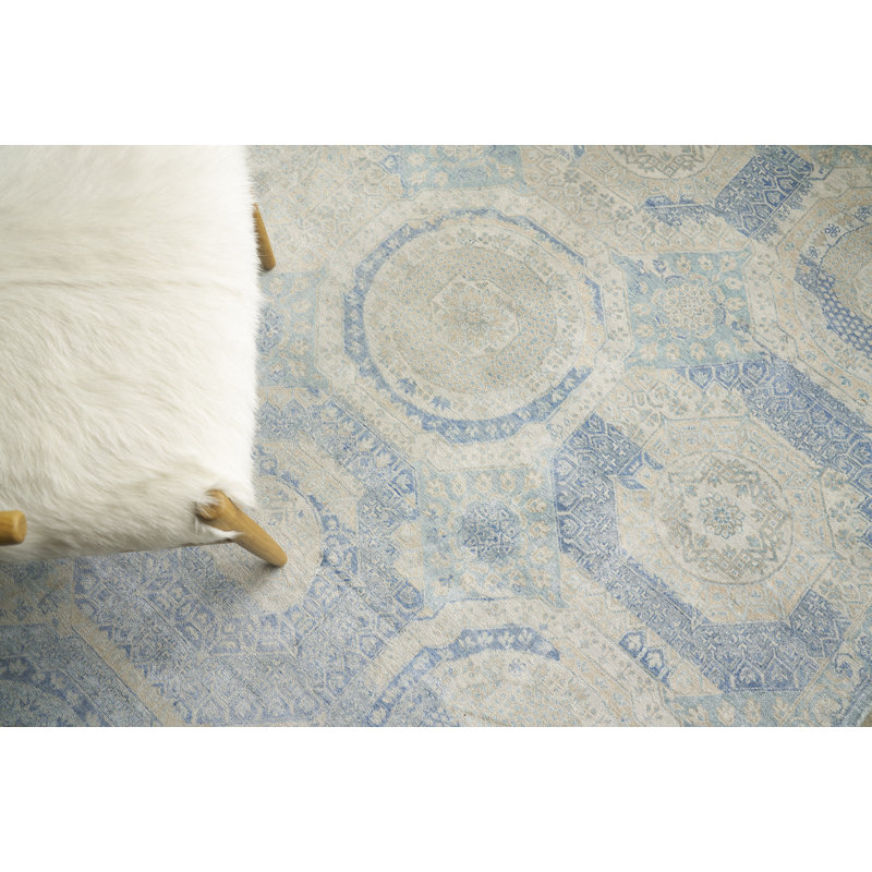 Fine Mamluk Geometric Area Rug in Blue, Rectangle 8' x 10'