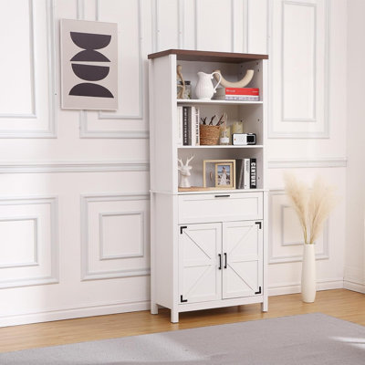 Bibliothèque 6 niveaux Farmhouse: 72 po avec rangement, armoire, tiroir et tablette