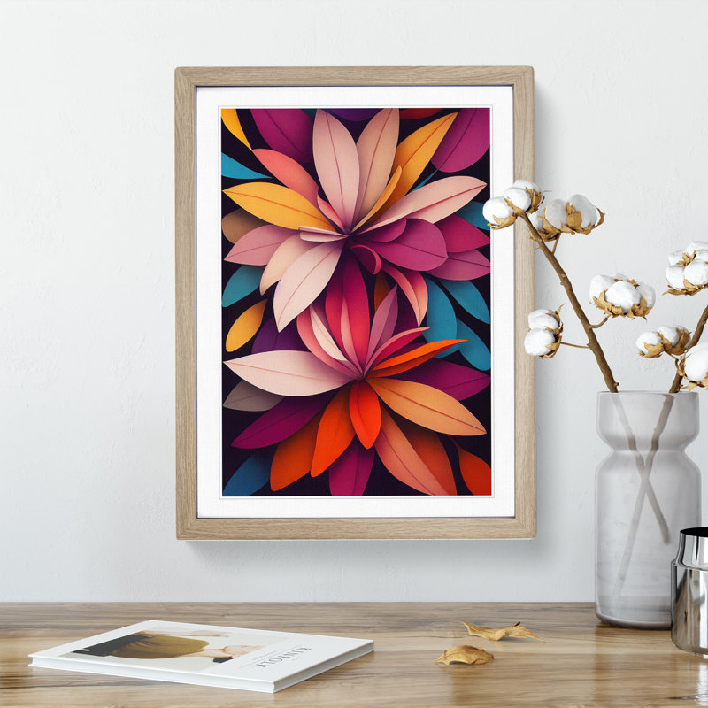 Enchanting Flowers - Wall Art, 34cm H x 25cm W x 2cm D, Oak Framed