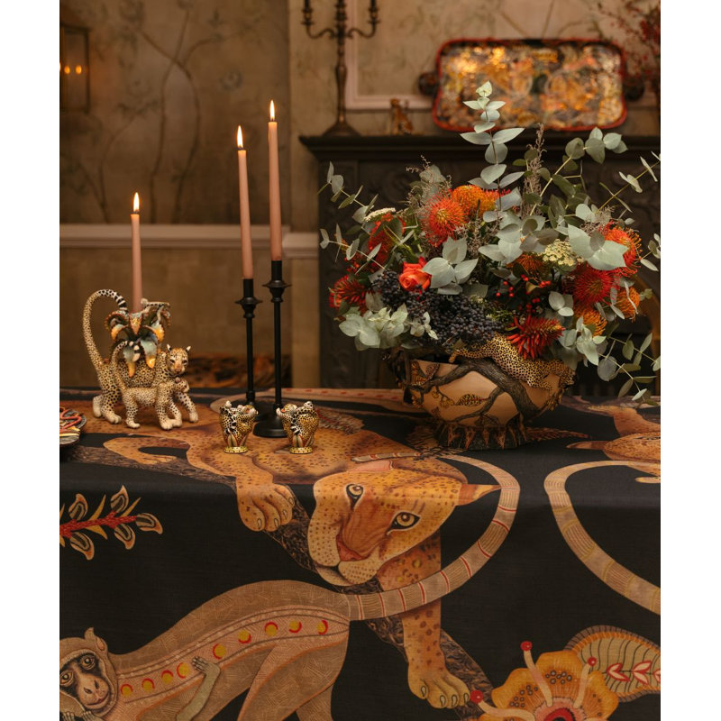 Monkey Tales Tablecloth - Linen, 94" L, Night
