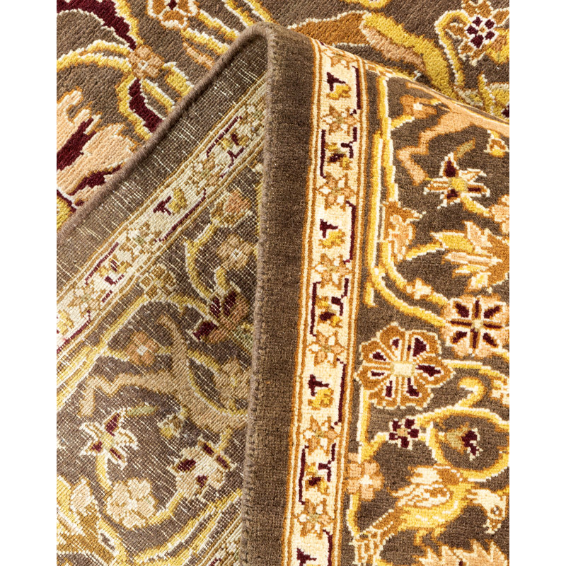 Tapis traditionnel brun en laine noué à la main 4 pi 2 po x 6 pi 1 po