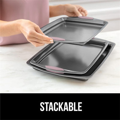 Rouleaux de cuisson antiadhésifs antiadhésifs, résistant à la déformation épaisse, 3 pièces, poignées en silicone durables, ensemble de plats de cuisson pour plaques de cuisson, ensembles de cuisson, rôtissage, facile à nettoyer, ensemble de 3,