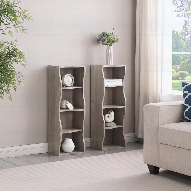 Bibliothèque ultra-mince à 8 couches ajustables avec bordure ondulée, idéale pour le bureau personnel et le rangement multifonctionnel