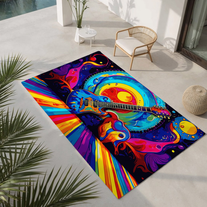 Tapis abstrait intérieur et extérieur Abstract Inferno, Rectangulaire 3 pi x 5 pi