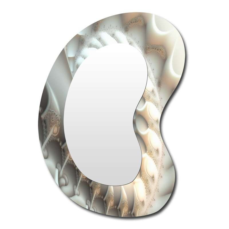 Gavriella - Fractale blanche en spirale III - miroir asymétrique géométrique, miroir mural blanc à forme unique, impression sur métal