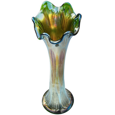 Vase vert fait à la main Mid Mid Century avec détails ornés