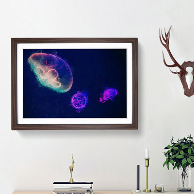 Neon Jellyfish in Abstract - Framed Print