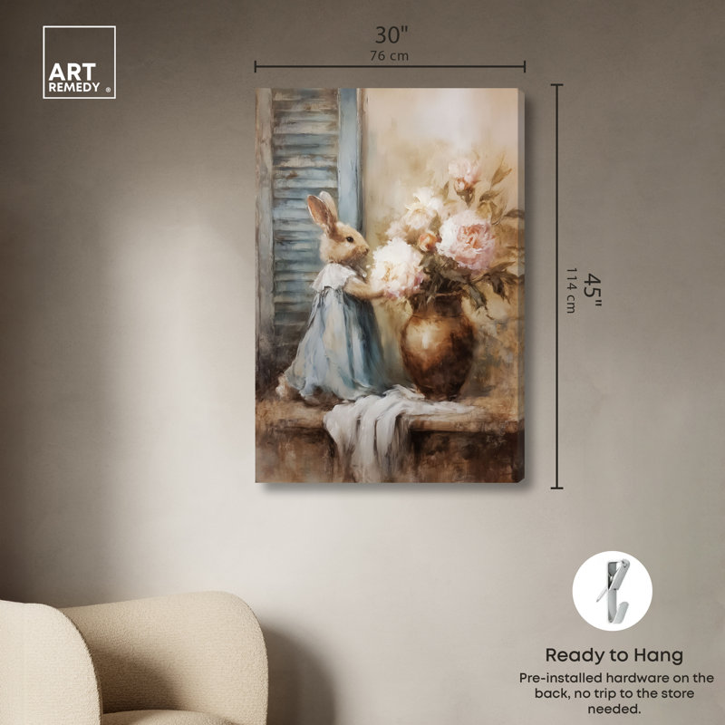 "Floral Bunny", reproduction de toile de Pâques par Art Remedy, tendue sur châssis, 30 x 45, 45"H x 30"W, Gallery Wrapped